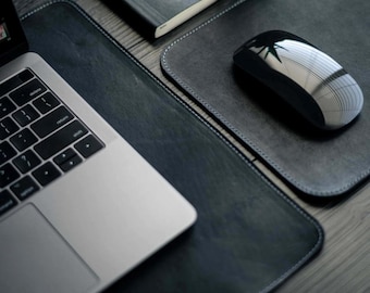 Black Leather Desk Mat, Milwaukee Full Grain Leather, Made in USA