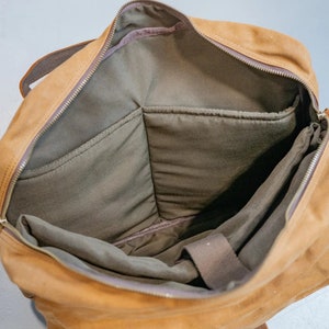Large Briefcase, Camel Canvas and Leather Men Bag, Messenger Bag, Gift for Him, Laptop Bag, Anniversary Gift, Work Bag, MacBook Bag image 5