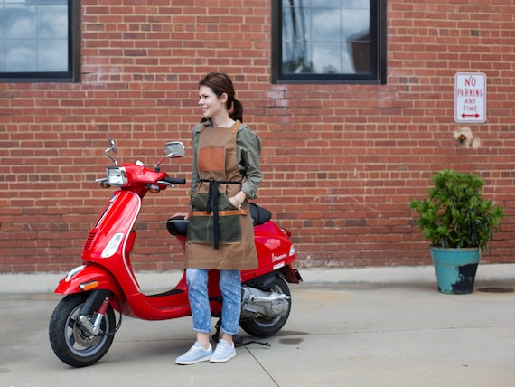 Personalized Waxed Canvas Work Apron, Leather Accents, Mother's Day Gift