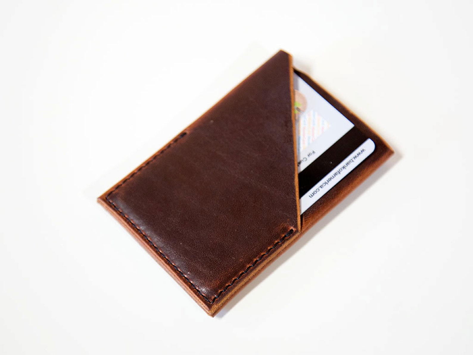 Personalized Chestnut Leather Slim Wallet: Minimalist Card Holder, Made in USA