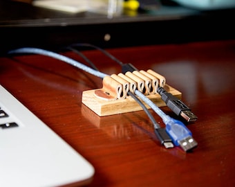 Wire Organizer / Cable Holder / Cord holder / Table Cable Organizer / Wooden Wire Manager / Leather Cord Holder