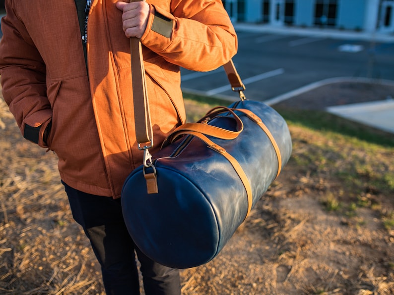 Milwaukee Brown Leather Travel Bag / Large Duffle Bag / Brown Leather Holdall Bag / Travel Large Luggage Bag Navy