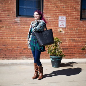 Big Leather Tote Bag for Woman / Large Navy Tote Bag / Leather Weekender Bag / Tote Bag with Pocket / Large Books Bag / Leather Grocery Bag image 3