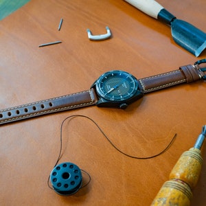 Horlogeband, horlogeband 24 mm, vintage lederen horlogeband voor 20 mm, 22 mm horloges, herenhorlogebanden, 18 mm horlogeband, leren bandjes afbeelding 2