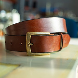 Men&#39;s Handmade Chestnut Full Grain Leather Belt, Genuine Leather Belt for Men, Great Gift for Him