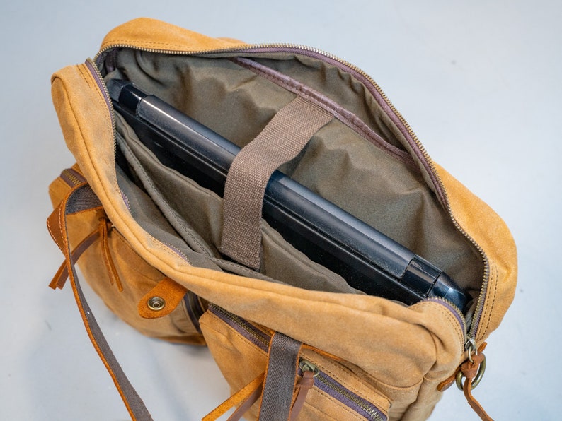 Grey Canvas Messenger Bag, Women / Men Briefcase, Work Bag, Christmas Gift for Men, Handbag, Large Briefcase, Handle Bag, Cross Body Bag image 6