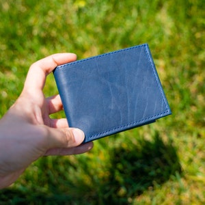 Classic Bifold Leather Wallet, Navy Men Wallet, Card Holder, Handmade Personalized Wallet, Gift Idea for Men, Leather Purse image 3