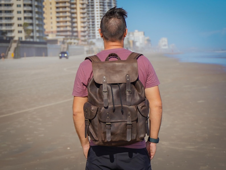 Mochila de lona y cuero Crazy Horse: mochila de viaje personalizada imagen 11