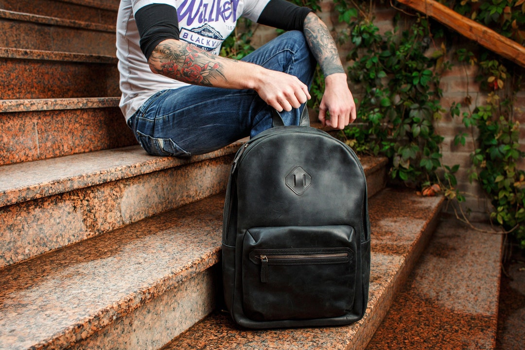 Aldo Backpack Men Black Leather Laptop Backpack: Crazy Horse Full Grain  Rucksack UK