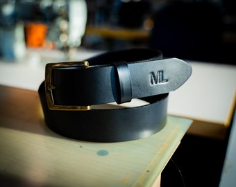 Handmade Black Full Grain Leather Belt for Men, USA Made