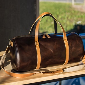 Milwaukee Brown Leather Travel Bag / Large Duffle Bag / Brown Leather Holdall Bag / Travel Large Luggage Bag Brown