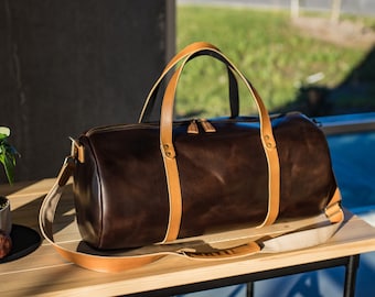 Milwaukee Brown Leather Travel Bag /  Large Duffle Bag / Brown Leather Holdall Bag / Travel Large Luggage Bag