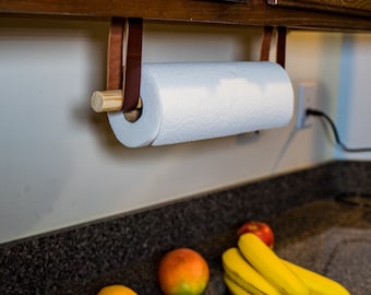 Porta-toalhas de papel de couro feito à mão: armazenamento de cozinha montado na parede