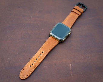 Leather Watch Strap, Engraved Leather Apple Watch Strap, 38, 40mm, 42mm, 44mm, 45mm Watch Band, Leather Strap for Series 7, 8