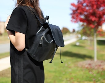 Vinka Backpack, Black Leather Bag, Backpack For Woman, Everyday Bag, Travel Backpack, School Bag, Full Grain Leather Bag, Christmas Gift,