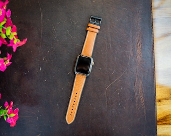Correa de cuero hecha a mano para Apple Watch, correa de cuero premium para Apple Watch, correa de cuero personalizada, correa de cuero natural para Apple Watch