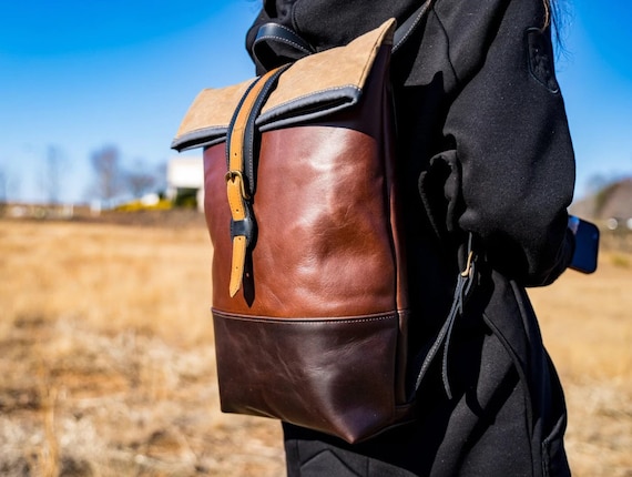 Leather Backpack With Zipper Closure / Woman Rolltop  display picture 3