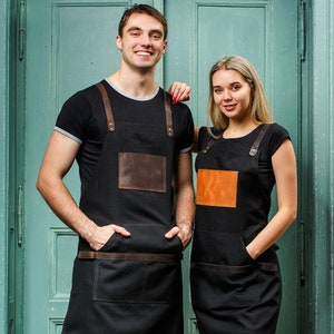 Leather Apron with Logo, Barista, Bartender, Kitchen Apron for Men, Women, Personalized Canvas and Leather Apron, Mother's Day, Gift for Mom