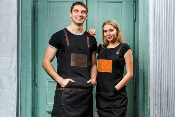 Leather Apron with Logo, Barista, Bartender, Kitchen Apron for Men, Women, Personalized Canvas and Leather Apron, Mother's Day, Gift for Mom