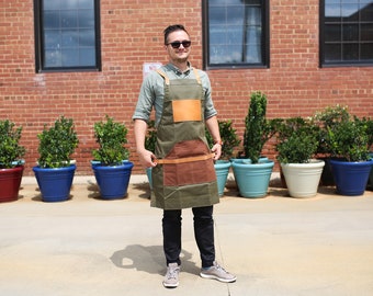 Leather and Canvas Apron, Barber Apron, Waxed Canvas Apron, Work Apron, Mom Gift Idea, Grandma Present, Mother's Day