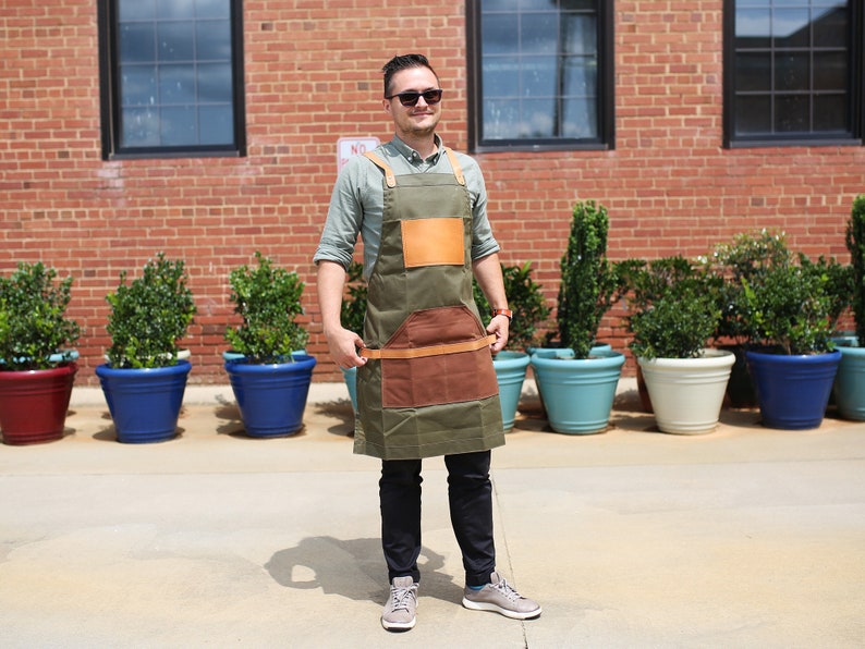 Leather and Canvas Apron, Barber Apron, Waxed Canvas Apron, Work Apron, Mom Gift Idea, Grandma Present, Mother's Day image 1