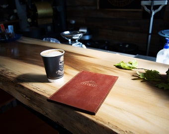 Leather Restaurant Menu Cover / Custom Menu with Logo Engraving / A5 Cover / Logo for Cafe Menu / Menu Holder / Hardcover Menu