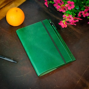 Emerald Green Leather Journal Cover with Pen Holder: Leuchtturm1917 A5, Personalized