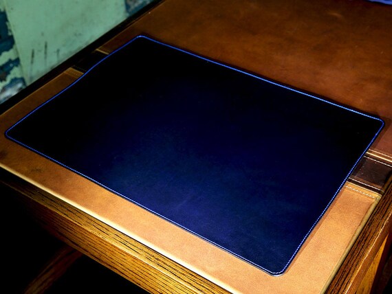 Table Mat In Horween Blue Ink Chromexcel Leather Protective Etsy