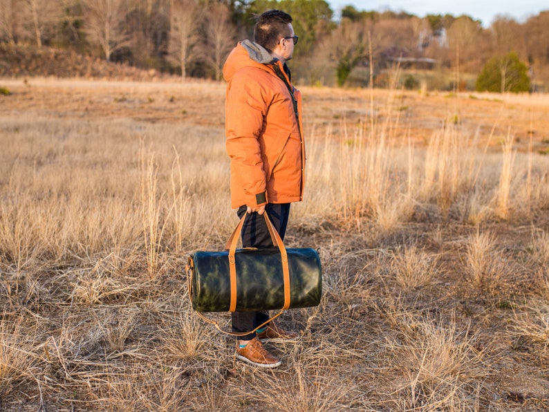 Milwaukee Brown Leather Travel Bag / Large Duffle Bag / Brown Leather Holdall Bag / Travel Large Luggage Bag Green