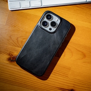 Black Leather iPhone 16 Case, Classic Leather Sleeve, Premium Leather iPhone 15 Cover, Sleek Black Leather Case for iPhone 15 Pro 16 Plus