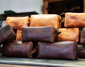 Groomsmen Gifts! Leather Dopp Kit with Initials, Personalized Toiletry Bag, Natural Horween Leather Dopp Kit