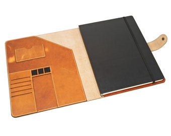 Leather Padfolio for Moleskine XL Classic Journal / Leather Case with Pockets and Pen Loops / XLarge Classic Moleskine Cover