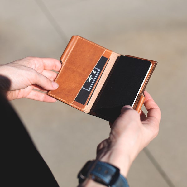 Natural Leather Journal Wallet / Wallet with a Pen / Mini Leather Wallet / XSmall Volant Journal Wallet / Custom Wallet with ID Holder