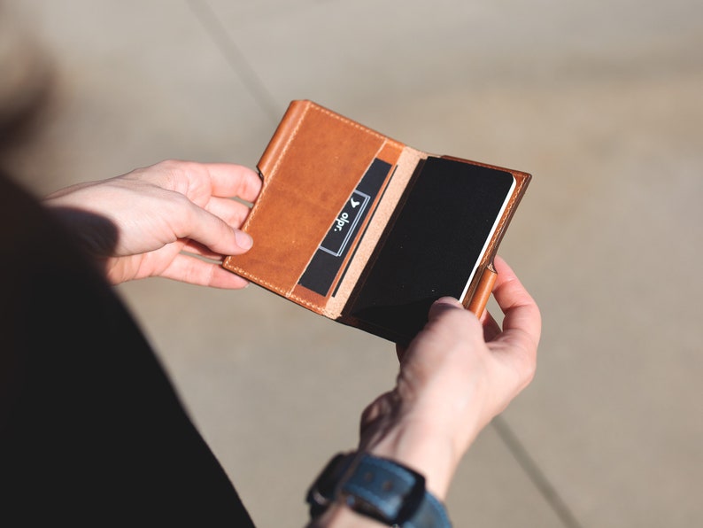 Natural Leather Journal Wallet / Wallet with a Pen / Mini Leather Wallet / XSmall Volant Journal Wallet / Custom Wallet with ID Holder image 1