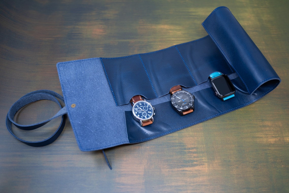 Travel Watch Roll Personalized Protective Leather Watch Case Etsy