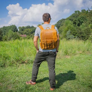 Crazy Horse Leather Backpack Voyager - Wheat, Travel Backpack, Men Leather Backpack, Crazy Horse Rucksack, Unisex Backpack