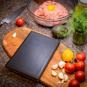 Black Leather Menu Book, Personalized Restaurant Menu, A5 Recipe Binder, Made in USA