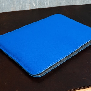 Blue MacBook Apple Sleeve / Leather Case for MacBook with Wool Lining / Slim Leather Holder fit MacBook Air 13, Air 15 2023, Pro 14 16 inch