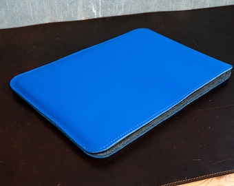 Blue MacBook Apple Sleeve / Leather Case for MacBook with Wool Lining / Slim Leather Holder fit MacBook Air 13, Air 15 2023, Pro 14 16 inch