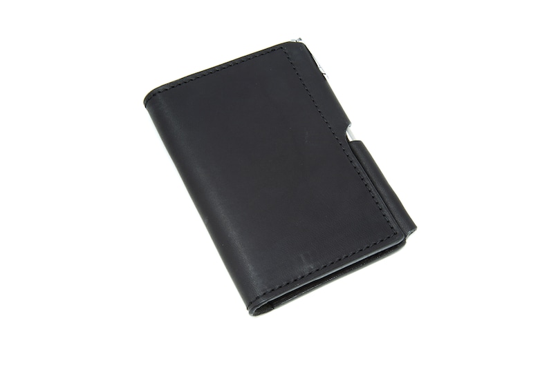 Cartera minimalista y elegante / Cartera de cuero de bolsillo negra / Cartera de diario de cuero negro / Funda de diario Moleskine XSmall Volant / Portadocumentos imagen 4