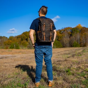 Travel Backpack, Crazy Horse Leather and Canvas Backpack, Personalized Christmas Gift, Unisex Rucksack, Backpack for Men, Woman Backpack image 8