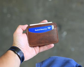 Leather Slim Wallet, Horizontal Card Wallet, Personalized Leather Card Holder, Minimalist Wallet