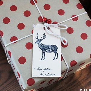 Christmas Gift Tag Rubber Stamp -  Deer Rubber Stamp - Reindeer - Merry Christmas Stamp - Holiday Gifts - Christmas Wrapping - Hand Lettered