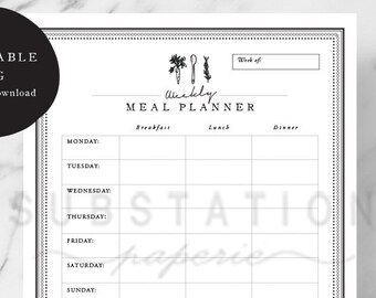 Printable Meal Planner - Weekly Menu Planner - Planner - Weekly Planner Printable - Printable Meal Plan - Menu Planner - Grocery List