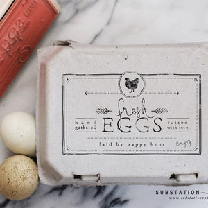 Fresh Eggs Stamp - Egg Carton Rubber Stamp - Chicken Stamp - Fresh Eggs Stamp - Chicken Coop - Packaging - Egg Labels - Backyard Chickens
