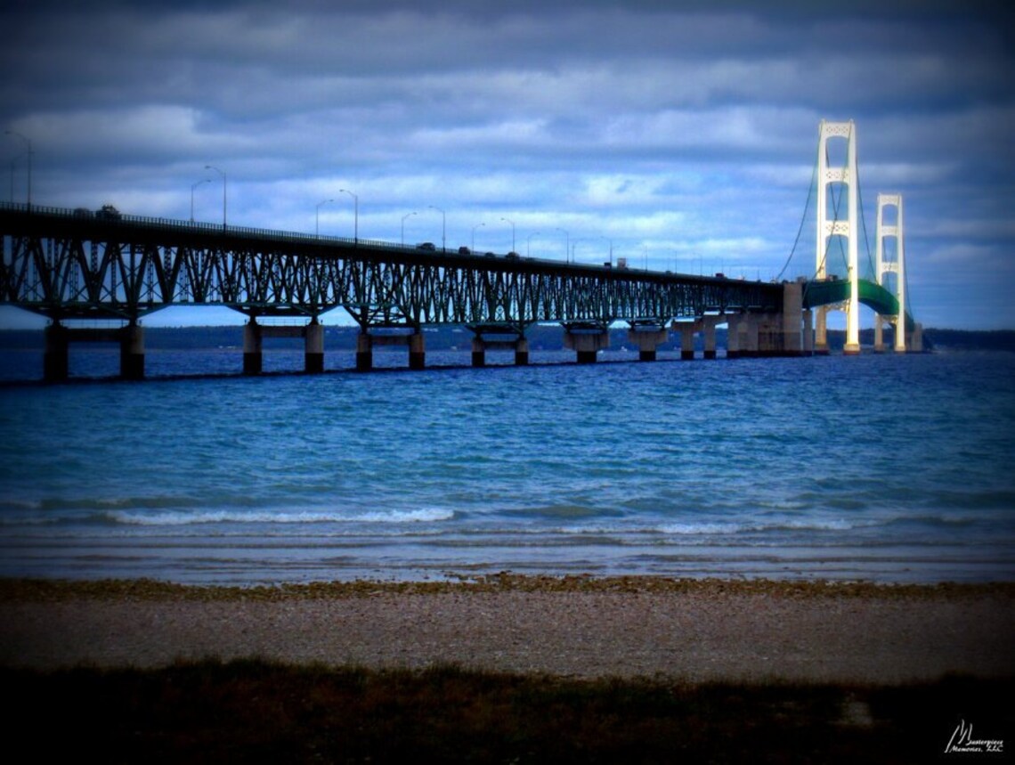 Wall Art Canvas Decor Michigan Mackinac Island Bridge Etsy