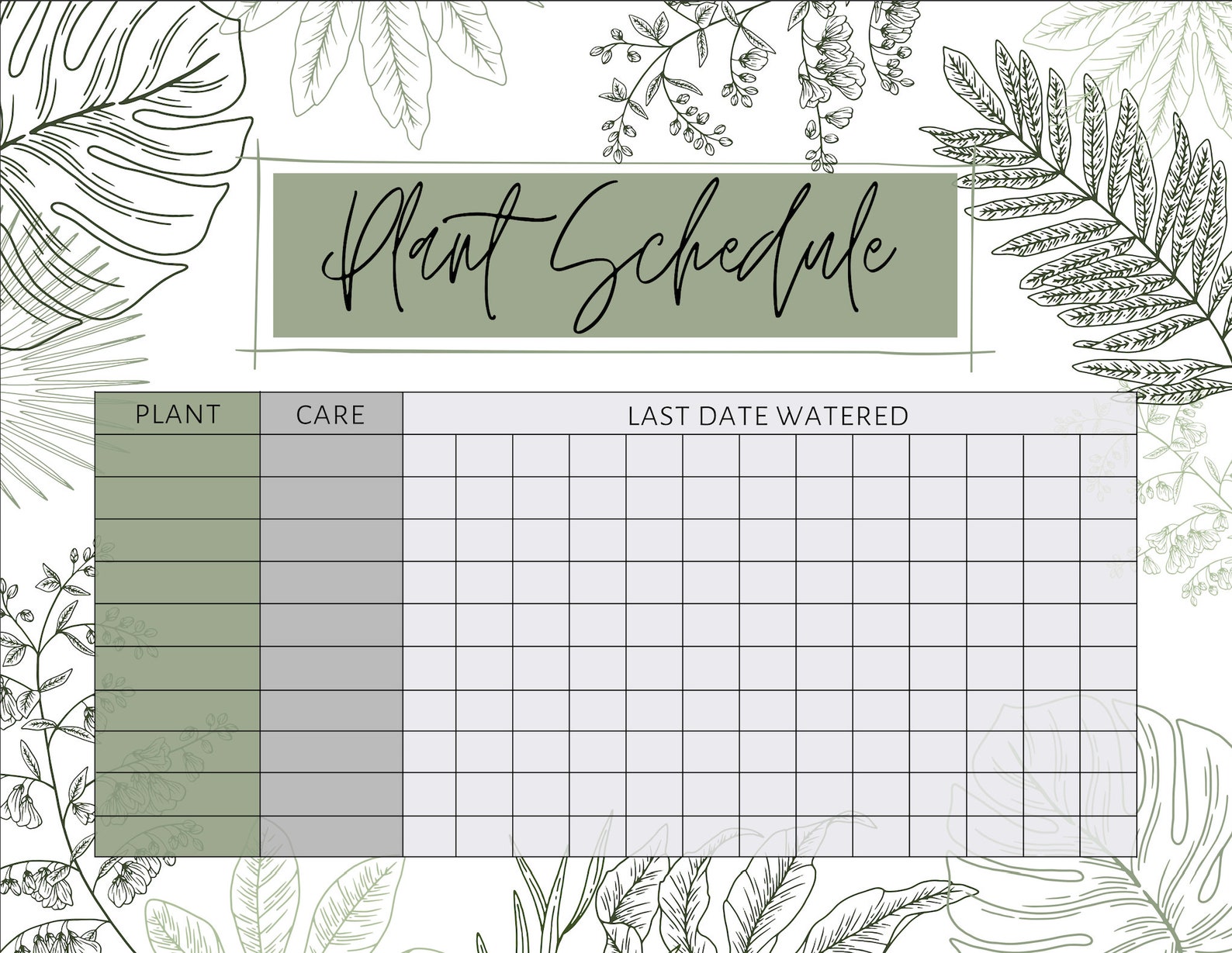 Plant Watering Tracker PRINTABLE PDF Etsy
