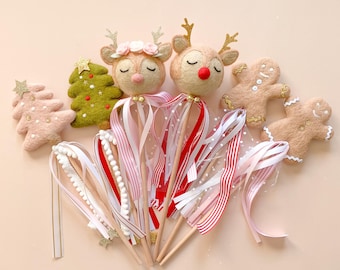 Baguette magique de Noël, baguette bonhomme en pain d'épice, baguette sapin de Noël, baguette renne, cadeau de Noël pour enfants