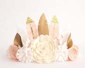 Neutral Luxe Feather Crown - boho/ whimsical/ full size crown/ felt feather crown/ neutral colours/ birthday crown/ photo prop