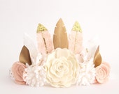 Neutrale Luxe Federkrone - Boho / wunderlich / voller Größe Krone / Filz Federkrone / neutrale Farben / Geburtstag Krone / Foto Prop